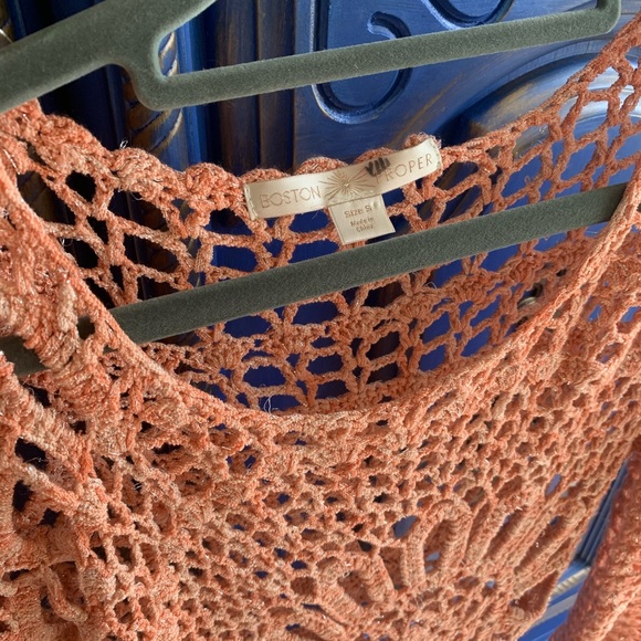 Boston Proper Open Crochet Top Small Sweater Pink - Picture 2 of 3